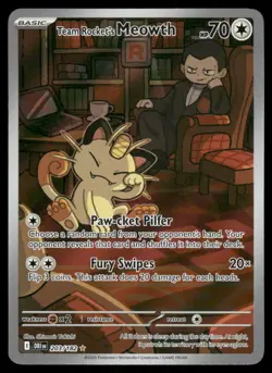 Pokemon Cards Team Rocket's Meowth 203/182 Destined Rivals Illustration Rare NM - Image 1