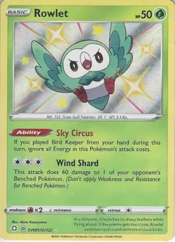 SV001/SV122 Rowlet : Rare Holo Card : SWSH-4.5 Shining Fates Shiny Vault - Image 1