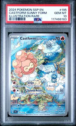 PSA 10 Castform Sunny Form 195/191 Surging Sparks Illustration Rare Pokemon Card - Image 1