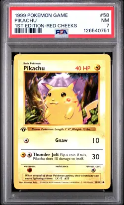 1999 POKEMON BASE SET 1ST EDITION-RED CHEEKS #58 PIKACHU PSA 7 - Image 1