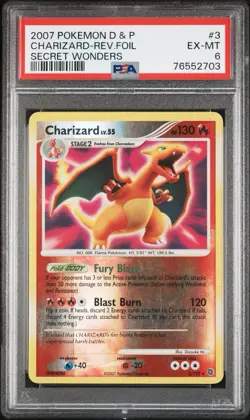 2007 POKEMON DIAMOND & PEARL SECRET WONDERS #3 CHARIZARD-REVERSE FOIL PSA 6 - Image 3