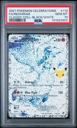 Pokemon TCG Reshiram Full Art Holo Card 113/114 Celebrations Collection PSA 10 - Image 1