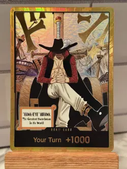 Dracule Mihawk OP14 Gold Don!! Azure Sea's Seven One Piece Card English - Image 1