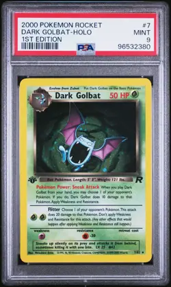 2000 Pokemon Team Rocket Dark Golbat 1st Edition Holo Rare #7 PSA 9 Mint - Image 1