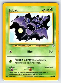 Zubat 59/64 2000 Neo Revelation Pokemon Card WOTC Vintage Common - Lp - Image 1