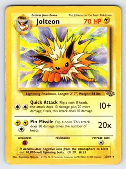 Jolteon 20/64 1999 Jungle Set Pokemon Card TCG WOTC Vintage Non Holo Rare - Mp - Image 1