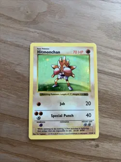 Pokemon TCG Hitmonchan Base Set Holo Shadowless Rare Card 7/102 MP Condition - Image 1