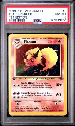 1999 POKEMON JUNGLE 1ST ED #3 FLAREON-HOLO PSA 8 - Image 1