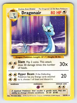 Dragonair 18/102 1999 Base Set Unlimited Pokemon Card Arita Vintage Rare - Lp/Mp - Image 1