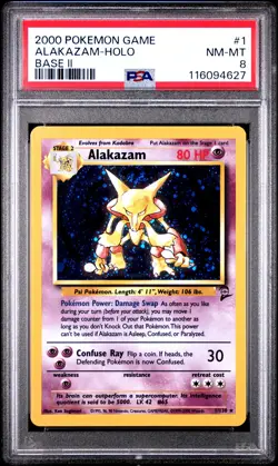 Alakazam-Holo Base Ii Pokemon Game Base Ii 1 NM PSA NM-MT 8 - Image 1
