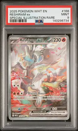 2025 POKEMON WHT EN-WHITE FLARE SPECIAL ILLUSTRATION RARE #166 RESHIRAM EX PSA 9 - Image 1