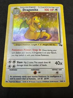Pokemon TCG Dragonite Fossil 4/62 Holo Unlimited Rare 1999 WOTC Vintage HP - Image 1