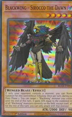 YUGIOH HOLO CARD BLACKWING - SIROCCO THE DAWN BLCR-EN058 1ST EDITION - Image 1