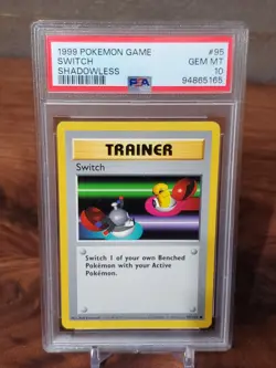 1999 Pokemon PSA 10 GEM MINT Switch Shadowless Base Set Original Card 95/102 - Image 1