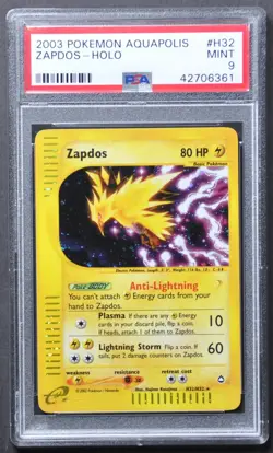 Pokemon Zapdos H32/H32 Aquapolis PERFECT HOLO PSA 9 - Image 1