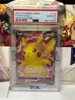 PSA 10 Pikachu V #170/185 FULL ART 2020 Pokemon Sword & Shield Vivid Voltage - Image 1