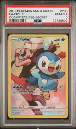 PIPLUP #239 PSA 10 • 2019 POKEMON SUN & MOON COSMIC ECLIPSE SECRET FULL ART - Image 1