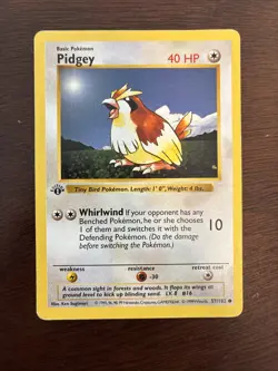 Pidgey 57/102 Base Set 1st Edition Shadowless Vintage Pokemon TCG Card - Image 1