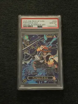 2025 ONE PIECE OP13 SPECIAL ALTERNATE ART #028 PORTGAS D. ACE PSA 10 - Image 1