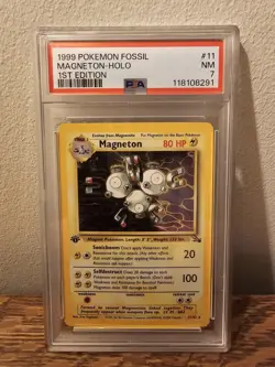 Pokemon Fossil 1st Edition - Magneton 11/62 Holo Rare PSA7 NM - Image 1