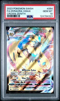 2023 POKEMON SWORD & SHIELD CROWN ZENITH #054 FULL ART/ZERAORA VMAX PSA 10 - Image 1