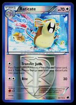 Pokemon Card - Raticate Plasma Freeze 88/116 Rare Reverse Holo - Image 1
