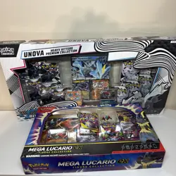 Pokemon Mega Lucario Figurine Collection and Unova White Flare Black Bolt Sealed - Image 1