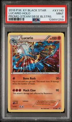 2016 POKEMON XY BLACK STAR PROMO STEAM SIEGE BLISTERS #XY140 LUCARIO-HOLO PSA 9 - Image 1