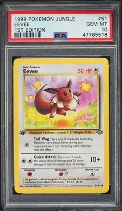 1999 Pokemon Jungle Set 1st Edition Eevee #51 PSA 10 MINT English 51/64 - Image 1