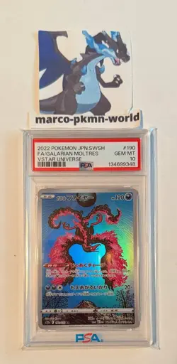 Pokemon Cards, PSA 10 Galarian Moltres #190 Full Art Vstar Universe 2022 Jap - Image 1