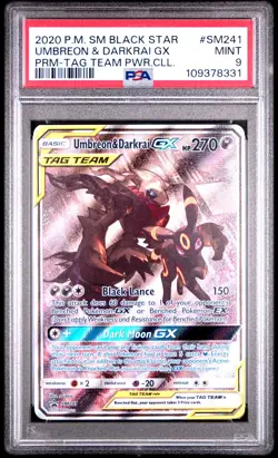 2020 POKEMON SM BLACK STAR PROMO TAG TEAM POWERS COLL UMBREON & DARKRAI GX PSA 9 - Image 1