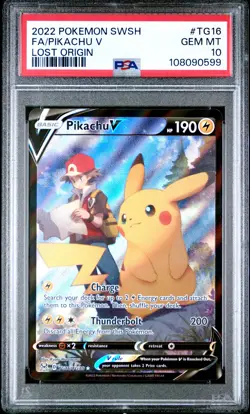 2022 POKEMON SWORD & SHIELD LOST ORIGIN #TG16 FULL ART/PIKACHU V PSA 10 - Image 1