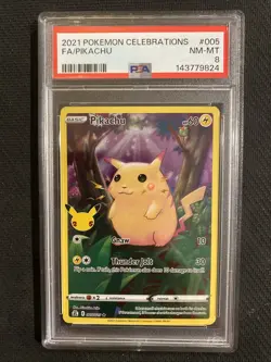 2021 Pokemon Celebrations Pikachu Full Art Holo PSA 8 Mint 005/025 - Image 1