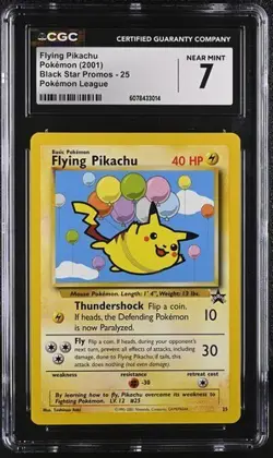 POKEMON WOTC BLACK STAR PROMO – FLYING PIKACHU #25 (POKEMON LEAGUE) – CGC 7 - Image 1