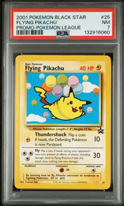 2001 POKEMON PROMO BLACK STAR POKEMON LEAGUE #25 FLYING PIKACHU PSA 7 - Image 1