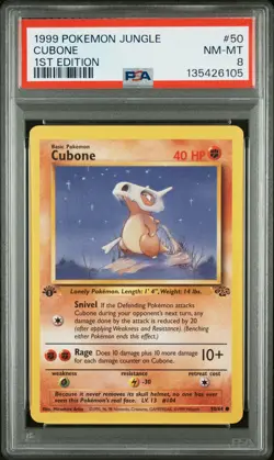 1999 POKEMON JUNGLE 1ST EDITION #50 CUBONE PSA 8 - Image 1