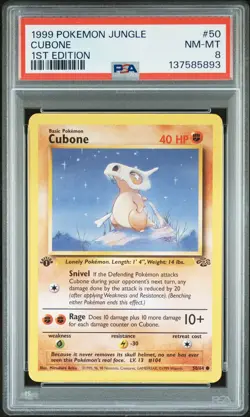 1999 POKEMON JUNGLE 1ST EDITION #50 CUBONE PSA 8 - Image 1