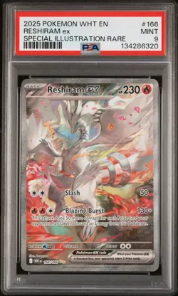 2025 POKEMON WHT EN-WHITE FLARE SPECIAL ILLUSTRATION RARE #166 RESHIRAM EX PSA 9 - Image 1