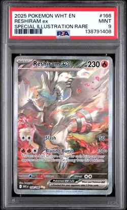 2025 POKEMON WHT EN-WHITE FLARE SPECIAL ILLUSTRATION RARE #166 RESHIRAM EX PSA 9 - Image 1