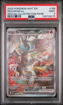 2025 POKEMON WHT EN-WHITE FLARE SPECIAL ILLUSTRATION RARE #166 RESHIRAM EX PSA 9 - Image 1
