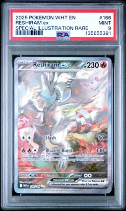 2025 POKEMON WHT EN-WHITE FLARE SPECIAL ILLUSTRATION RARE #166 RESHIRAM EX PSA 9 - Image 1