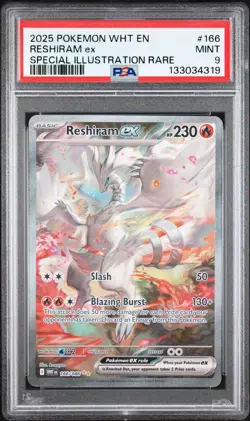 2025 POKEMON WHT EN-WHITE FLARE SPECIAL ILLUSTRATION RARE #166 RESHIRAM EX PSA 9 - Image 1