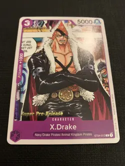 One Piece TCG Super Pre Release 1st Edition X.Drake ST04-013 Kaido Starter Deck - Image 1