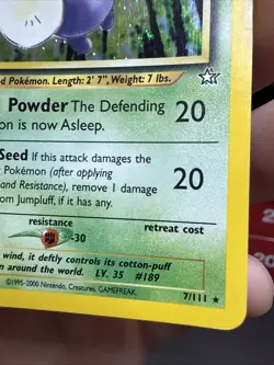 Pokemon Neo Genesis Swirl Holo Rare Jumpluff TCG Card 7/111 - Image 3