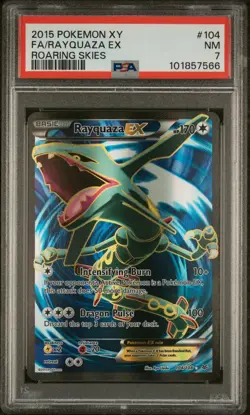 PSA Graded NM 7 Rayquaza EX (104 Full Art) 104/108 Pokemon Roaring Skies Holo - Image 1