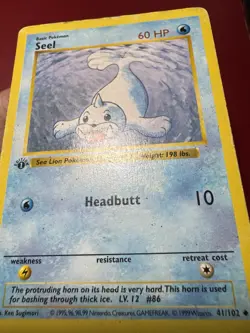 Seel 41/102 Shadowless 1st Edition Base Set Pokemon Card HP - Image 5