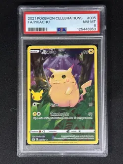 PSA 8 PIKACHU 2021 POKEMON CELEBRATIONS FA 005/025 FULL ART Red NM Mint - Image 1