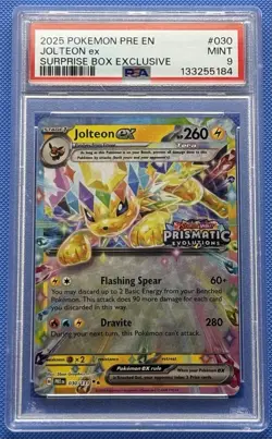 Pokemon Jolteon ex 030/131 Prismatic Evolutions Surprise Box PSA 9 Holo - Image 1