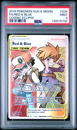 2019 POKEMON SUN & MOON COSMIC ECLIPSE #234 FULL ART/RED & BLUE PSA 9 - Image 1