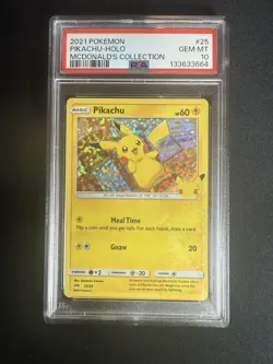 2021 Pokemon McDonald’s Collection #25 Pikachu Holo PSA 10 Error Card Holo Bleed - Image 1